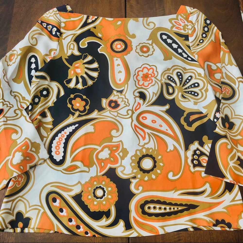 J.Crew, Orange & Navy, Paisley Silk Blouse